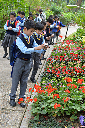 The children were particularly interested in the seasonal flowers introduced to Government House this year.