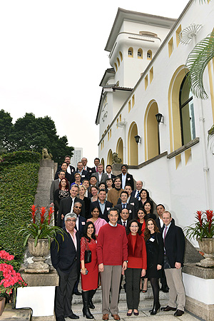 The guests enjoy a group photo.