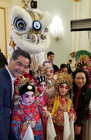 A group photo with the young performers and the lion dance team after the party.