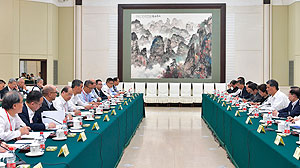 代表团在座谈会与广东省官员交流意见。